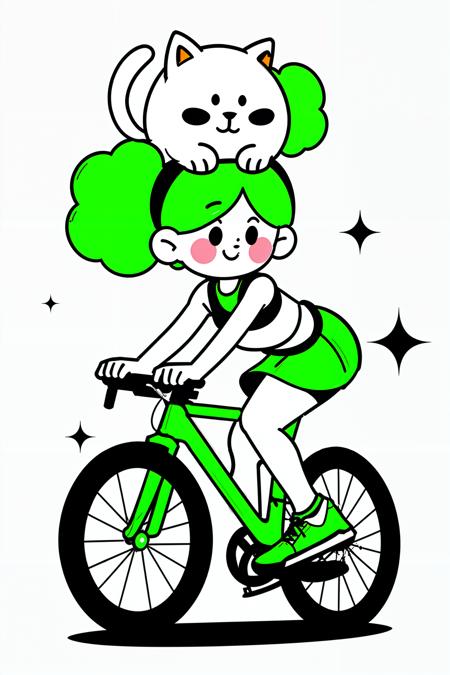 00033-3002351497-((masterpiece)), best quality, perfect anatomy,8K wallpaper,_mStroke, 1girl, ride on a bicycle, 1cat on head, simple background,.png